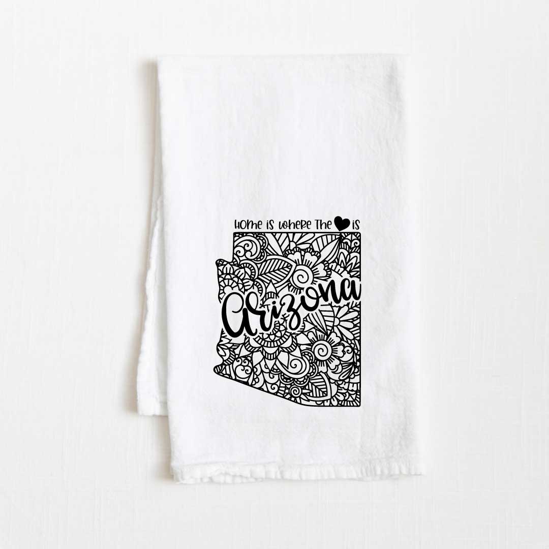 Arizona - Home Is Where the Heart Flour Sack Kitchen Towel - 36” x 32”