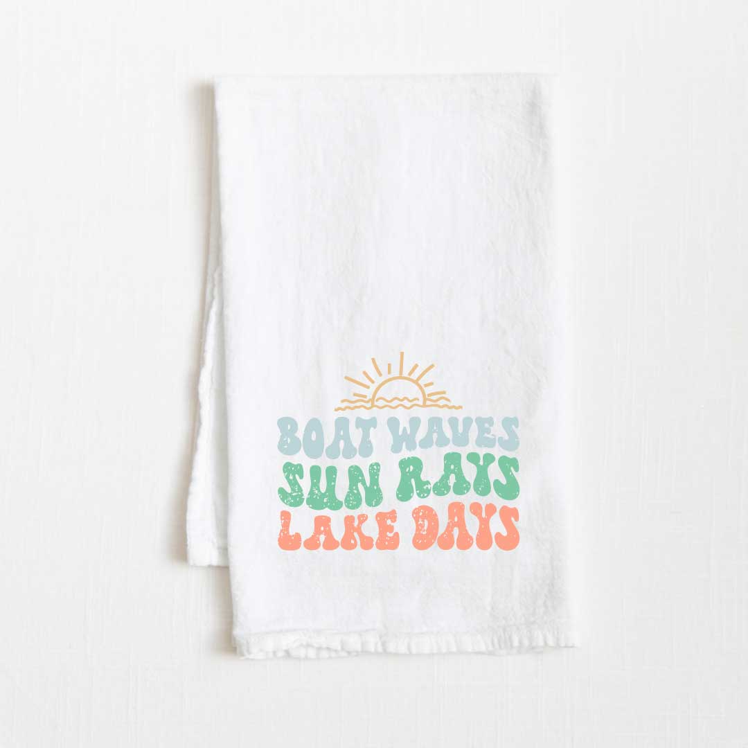 Boat Waves Sun Rays Lake Days Flour Sack Kitchen Towel - 36” x 32”