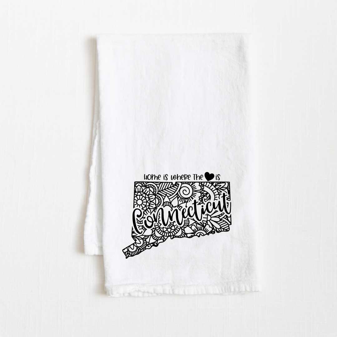 Connecticut - Home Is Where the Heart Is Flour Sack Kitchen Towel - 36” x 32”