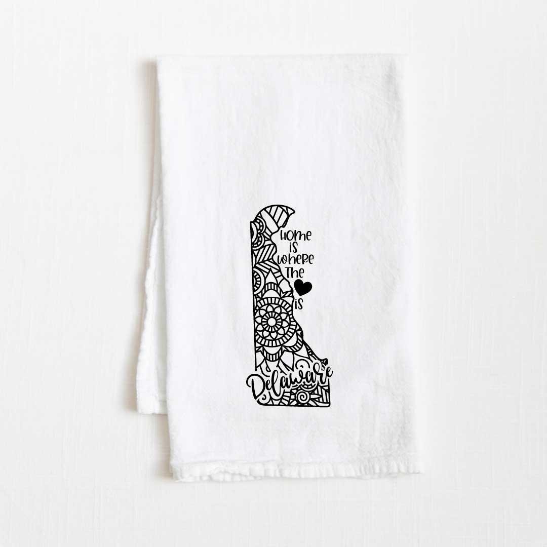 Delaware - Home Is Where the Heart Is Flour Sack Kitchen Towel - 36” x 32”