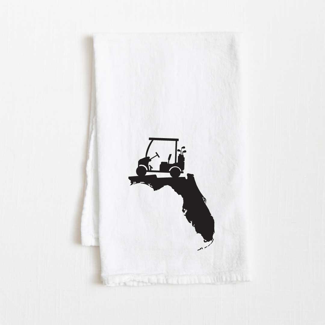 Florida Golf Cart State Flour Sack Kitchen Towel - 36” x 32”