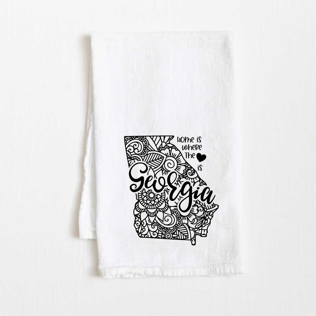 Georgia - Home Is Where the Heart Is Flour Sack Kitchen Towel - 36” x 32”