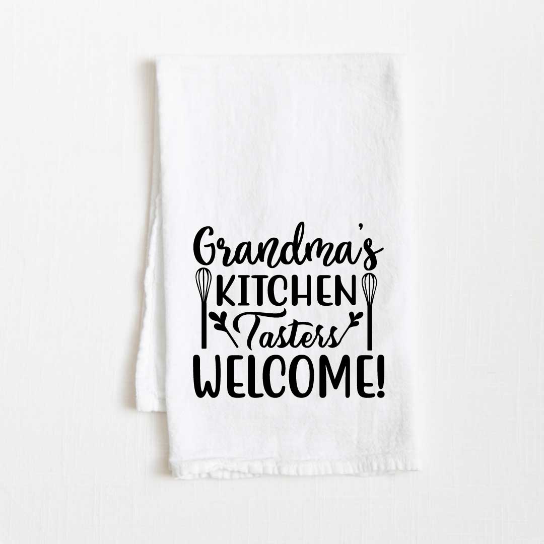 Grandma’s Kitchen. Tasters Welcome! Flour Sack Kitchen Towel - 36" x 32"