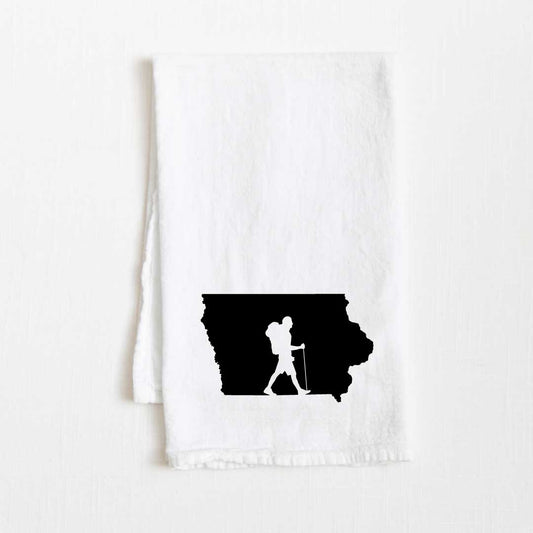 Iowa Hiking State Flour Sack Kitchen Towel - 36” x 32”