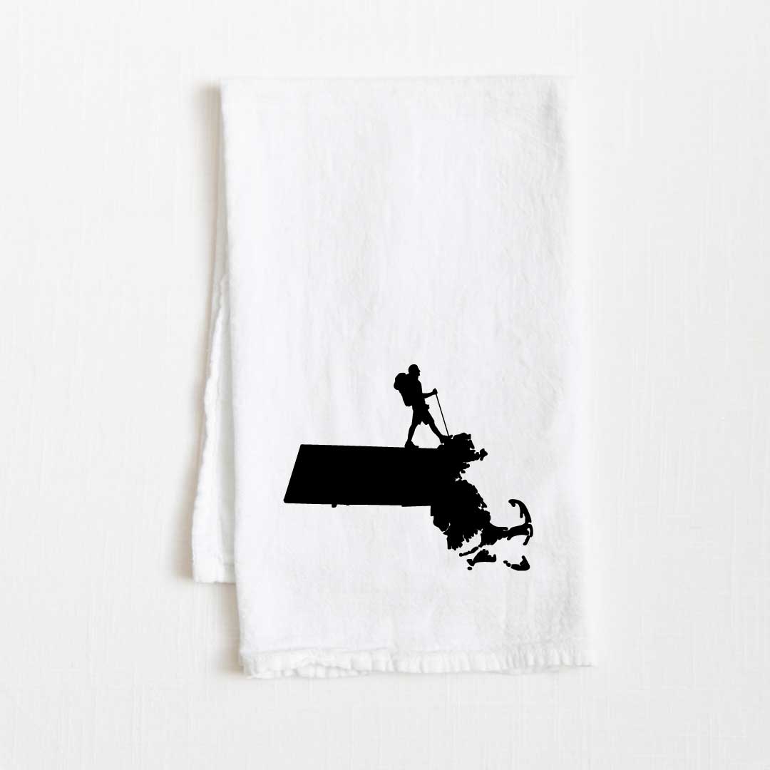 Massachusetts Hiking State Flour Sack Kitchen Towel - 36” x 32”
