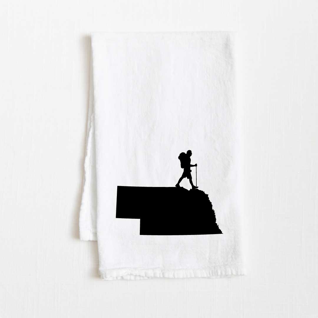 Nebraska Hiking State Flour Sack Kitchen Towel - 36” x 32”