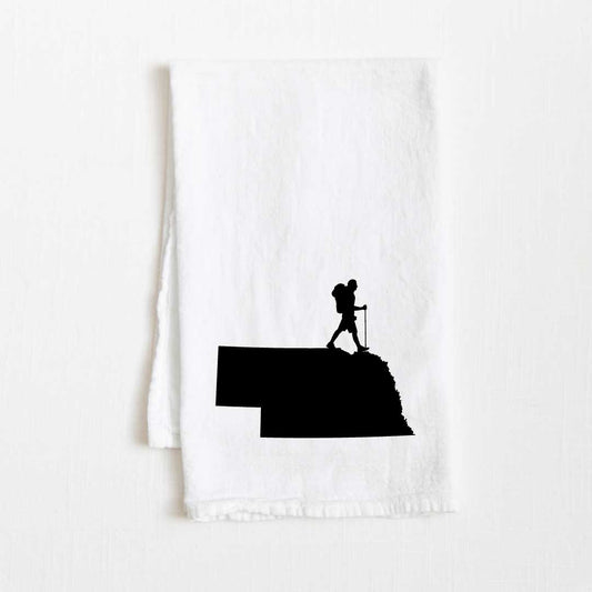 Nebraska Hiking State Flour Sack Kitchen Towel - 36” x 32”