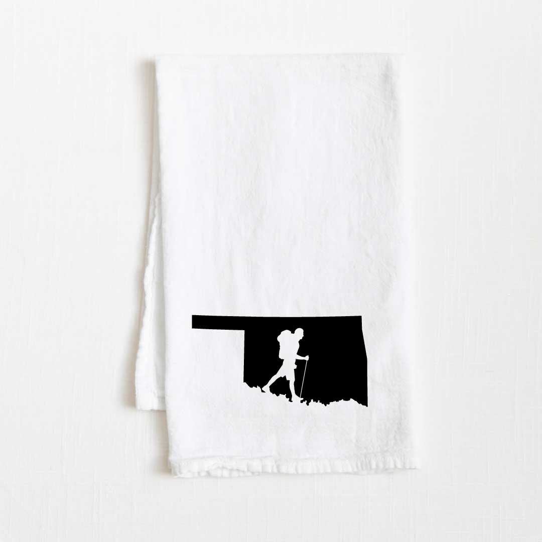 Oklahoma Hiking State Flour Sack Kitchen Towel - 36” x 32”