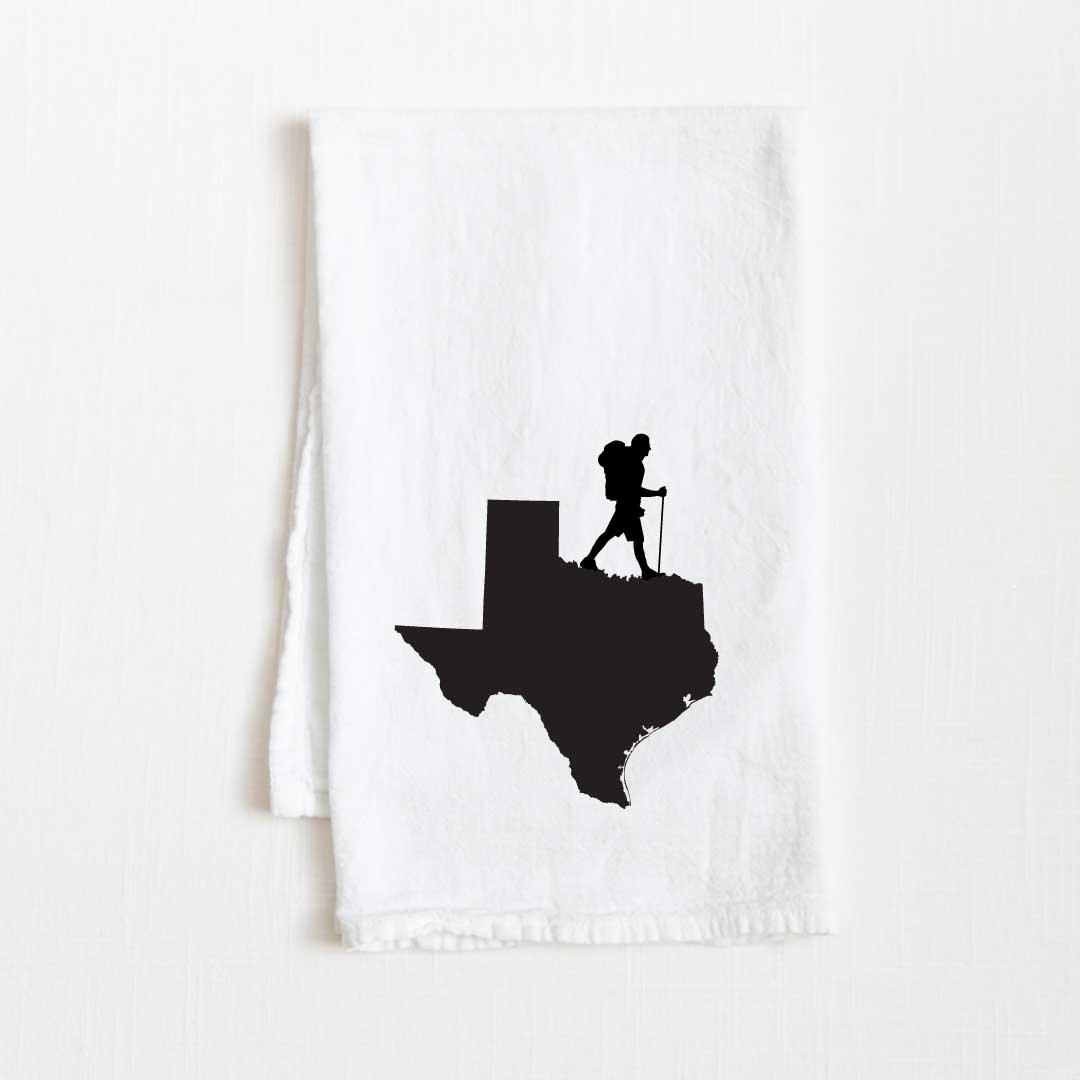 Texas Hiking State Flour Sack Kitchen Towel - 36” x 32”