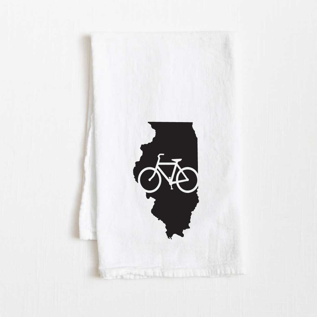 Illinois Bike State Flour Sack Kitchen Towel - 36” x 32”