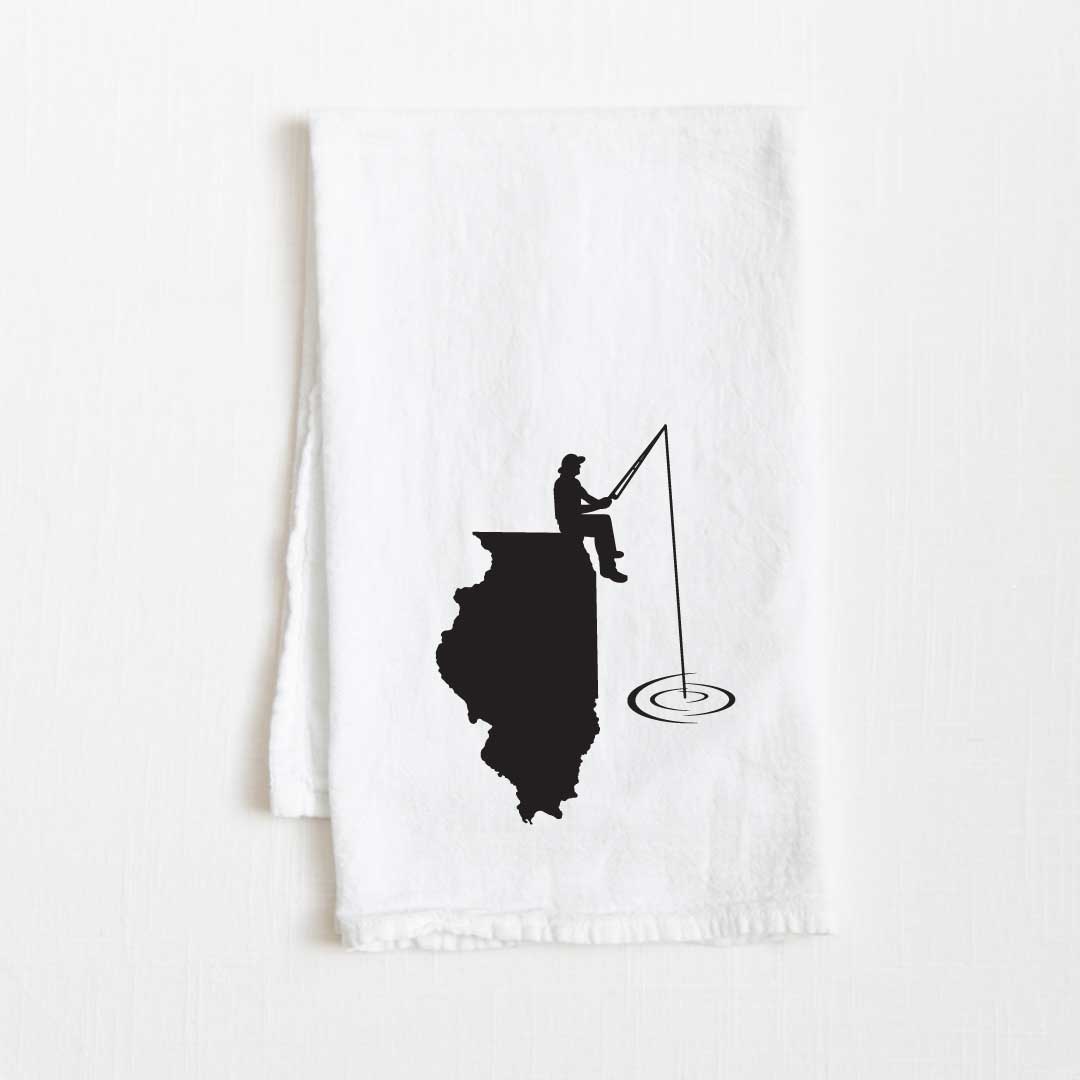 Illinois Fishing State Flour Sack Kitchen Towel - 36” x 32”