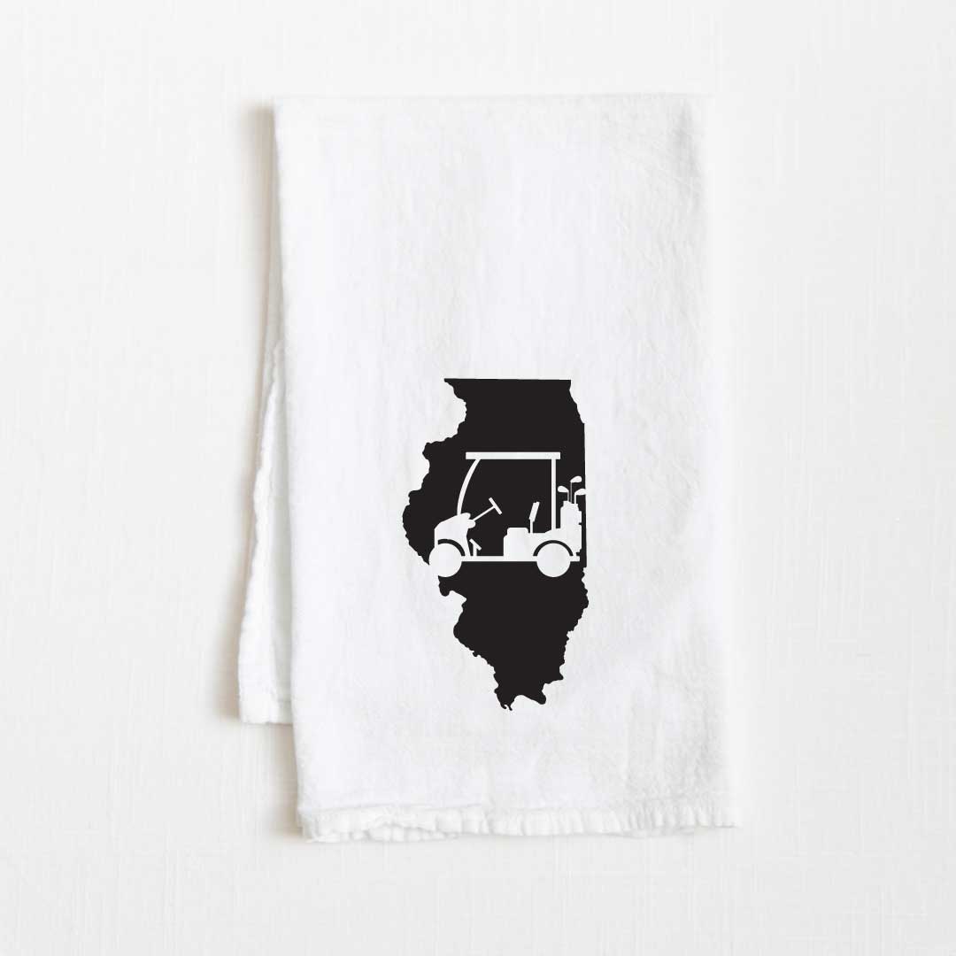 Illinois Golf Cart State Flour Sack Kitchen Towel - 36” x 32”