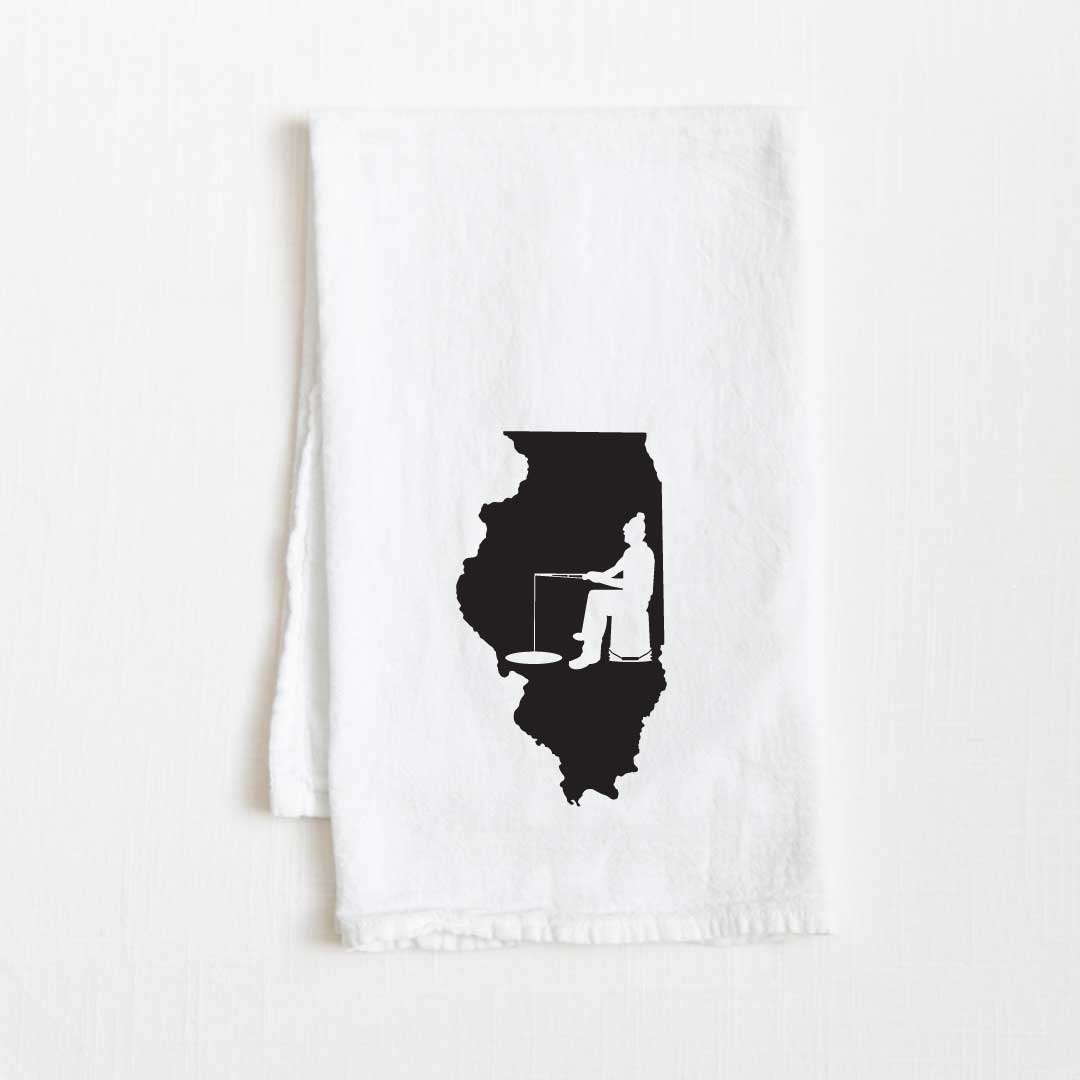 Illinois Ice Fishing State Flour Sack Kitchen Towel - 36” x 32”