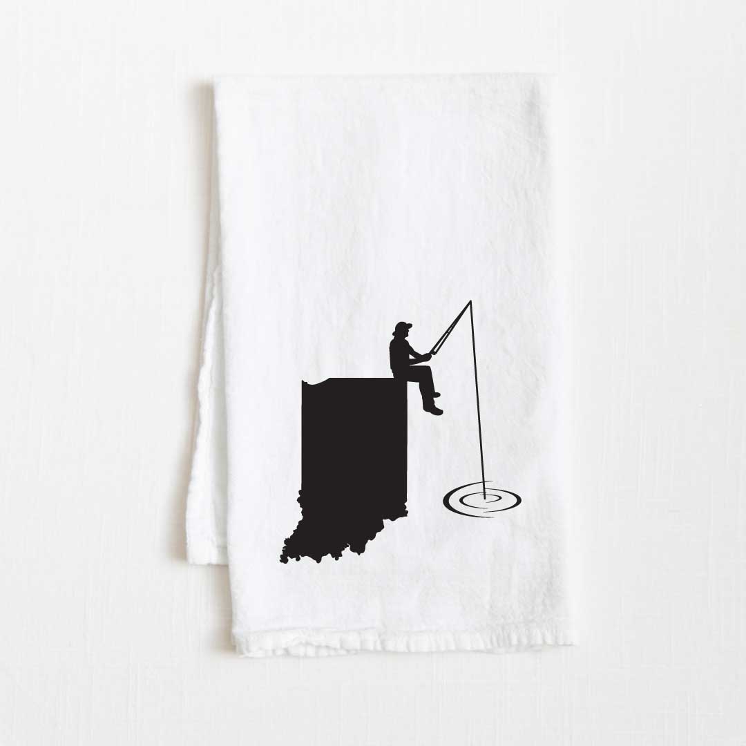 Indiana Fishing State Flour Sack Kitchen Towel - 36” x 32”