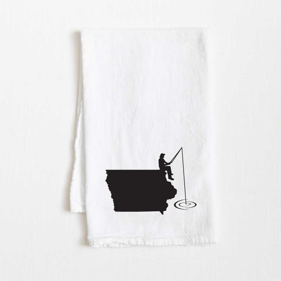 Iowa Fishing State Flour Sack Kitchen Towel - 36” x 32”