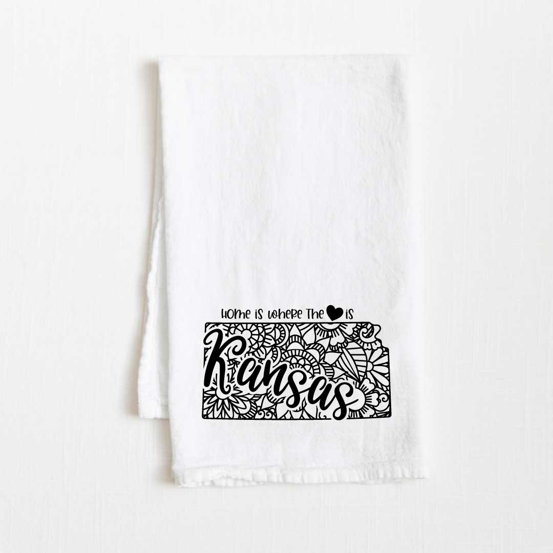 Kansas - Home Is Where the Heart Is Flour Sack Kitchen Towel - 36” x 32”