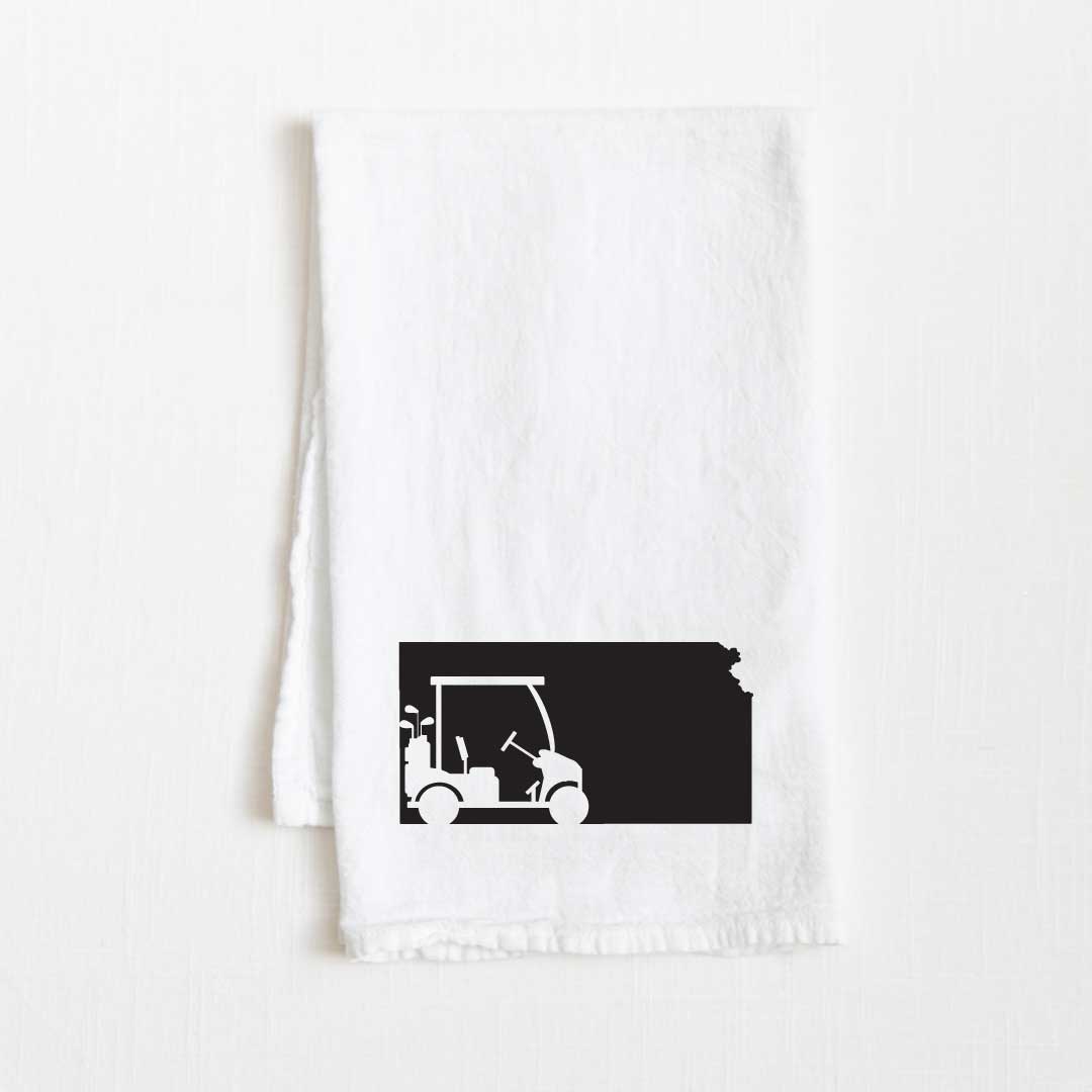 Kansas Golf Cart State Flour Sack Kitchen Towel - 36” x 32”