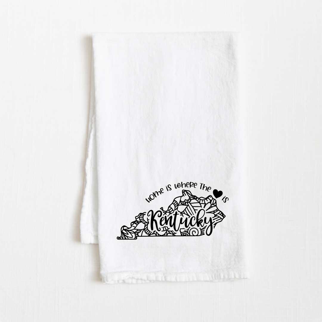 Kentucky - Home Is Where the Heart Is Flour Sack Kitchen Towel - 36” x 32”