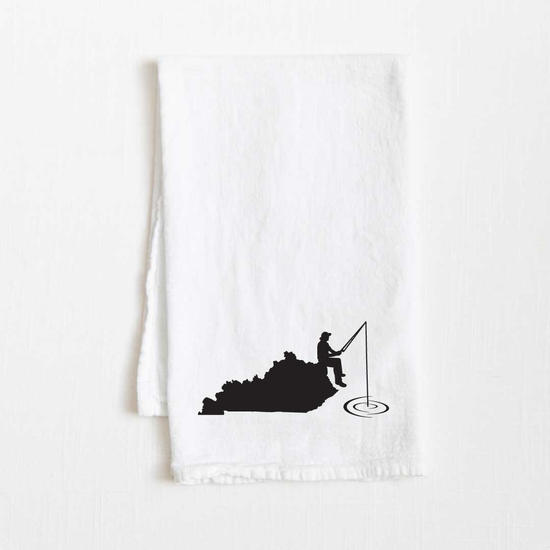 Kentucky Fishing State Flour Sack Kitchen Towel - 36” x 32”