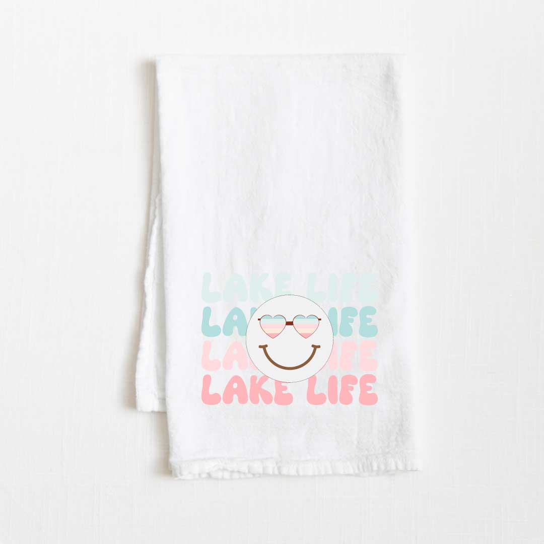 Lake Life Happy Face Flour Sack Kitchen Towel - 36” x 32”