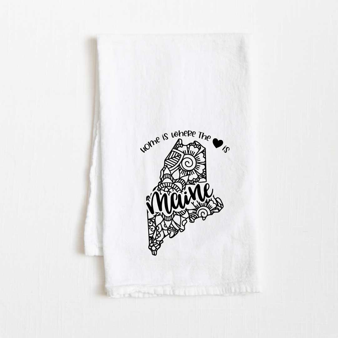 Maine - Home Is Where the Heart Is Flour Sack Kitchen Towel - 36” x 32”