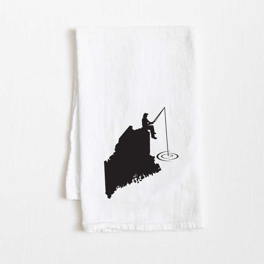 Maine Fishing State Flour Sack Kitchen Towel - 36” x 32”