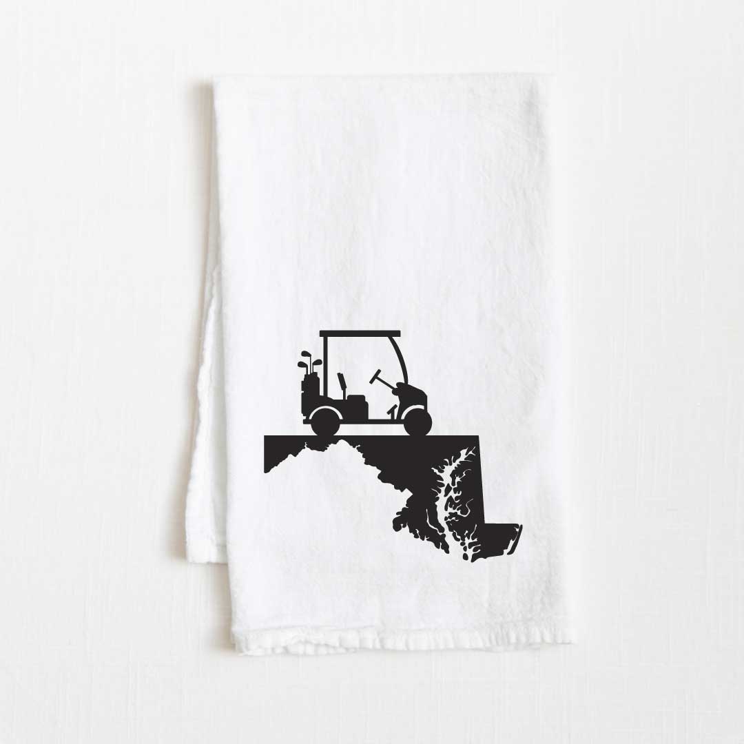 Maryland Golf Cart State Flour Sack Kitchen Towel - 36” x 32”
