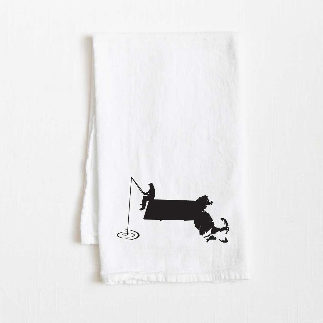 Massachusetts Fishing State Flour Sack Kitchen Towel - 36” x 32”