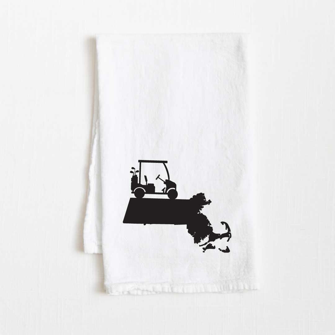 Massachusetts Golf Cart State Flour Sack Kitchen Towel - 36” x 32”