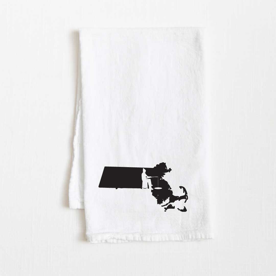 Massachusetts Ice Fishing State Flour Sack Kitchen Towel - 36” x 32”