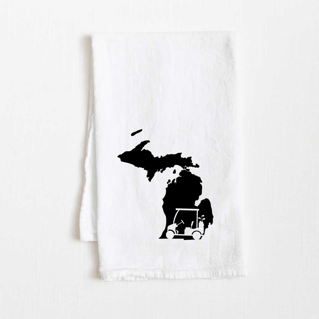 Michigan Golf Cart State Flour Sack Kitchen Towel - 36” x 32”
