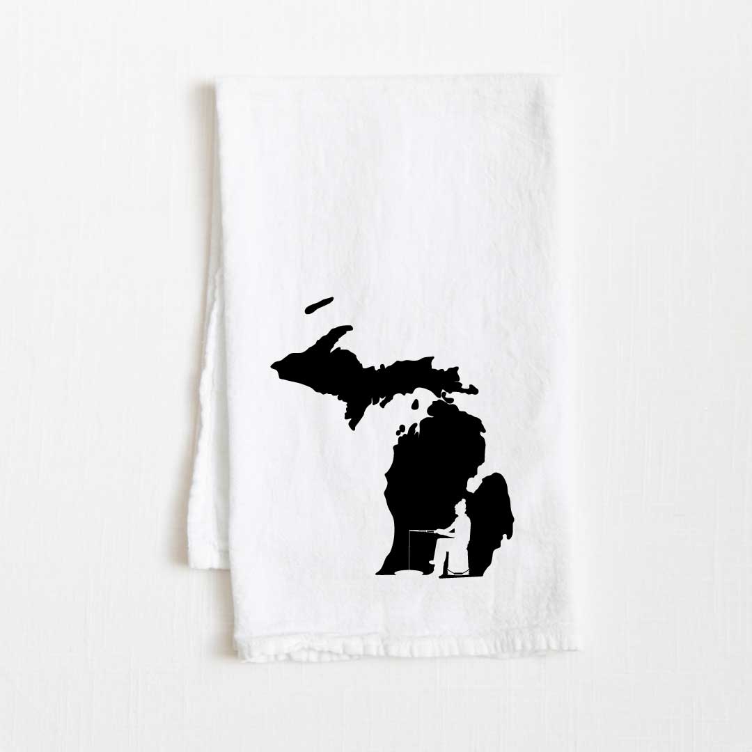 Michigan Ice Fishing State Flour Sack Kitchen Towel - 36” x 32”