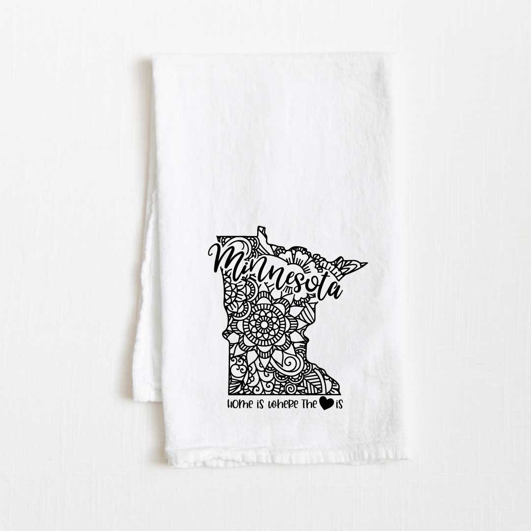 Minnesota - Home Is Where the Heart Is Flour Sack Kitchen Towel - 36” x 32”