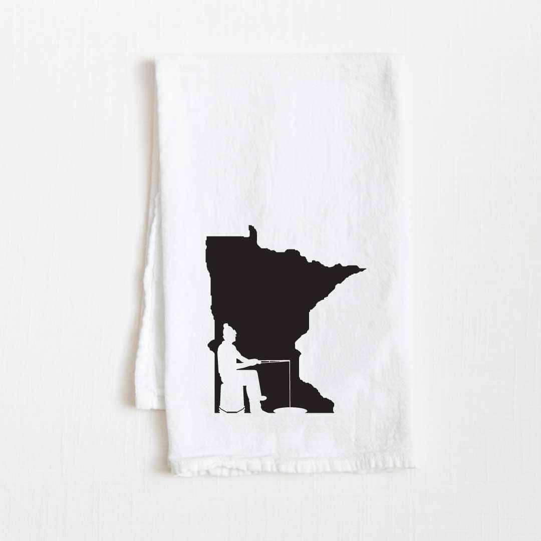 Minnesota Ice Fishing State Flour Sack Kitchen Towel - 36” x 32”
