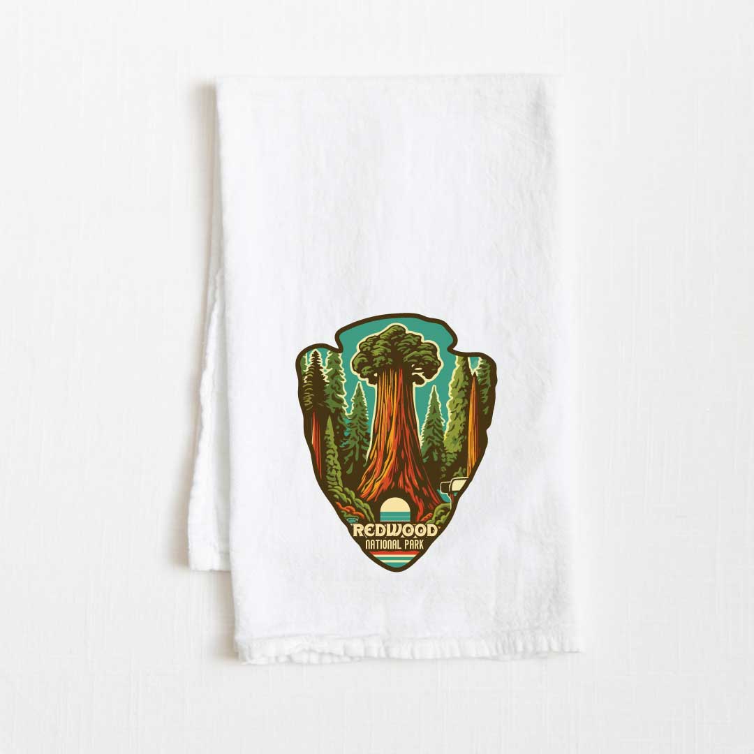 Redwood National Park Vintage Illustrated Flour Sack Kitchen Towel - 36” x 32”