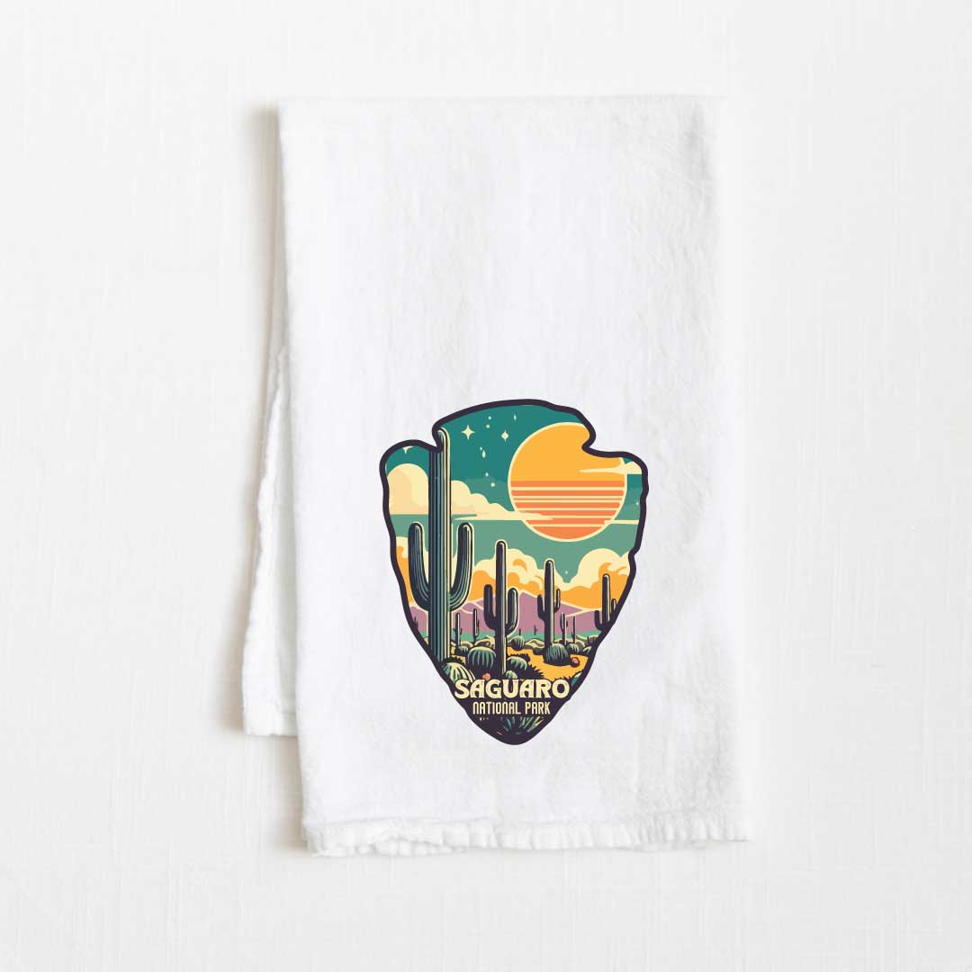 Saguaro National Park Vintage Illustrated Flour Sack Kitchen Towel - 36” x 32”