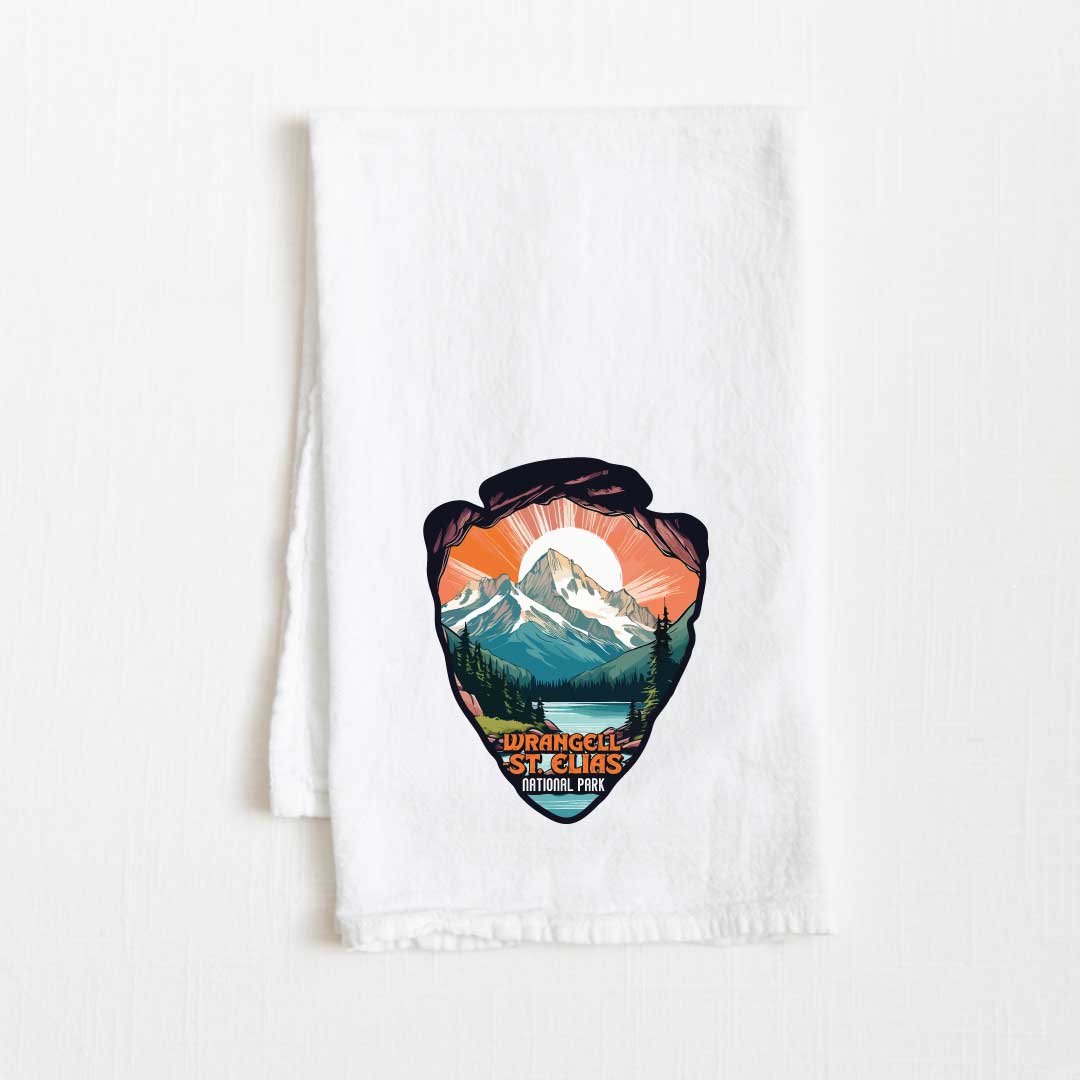Wrangell St Elias National Park Vintage Illustrated Flour Sack Kitchen Towel - 36” x 32”