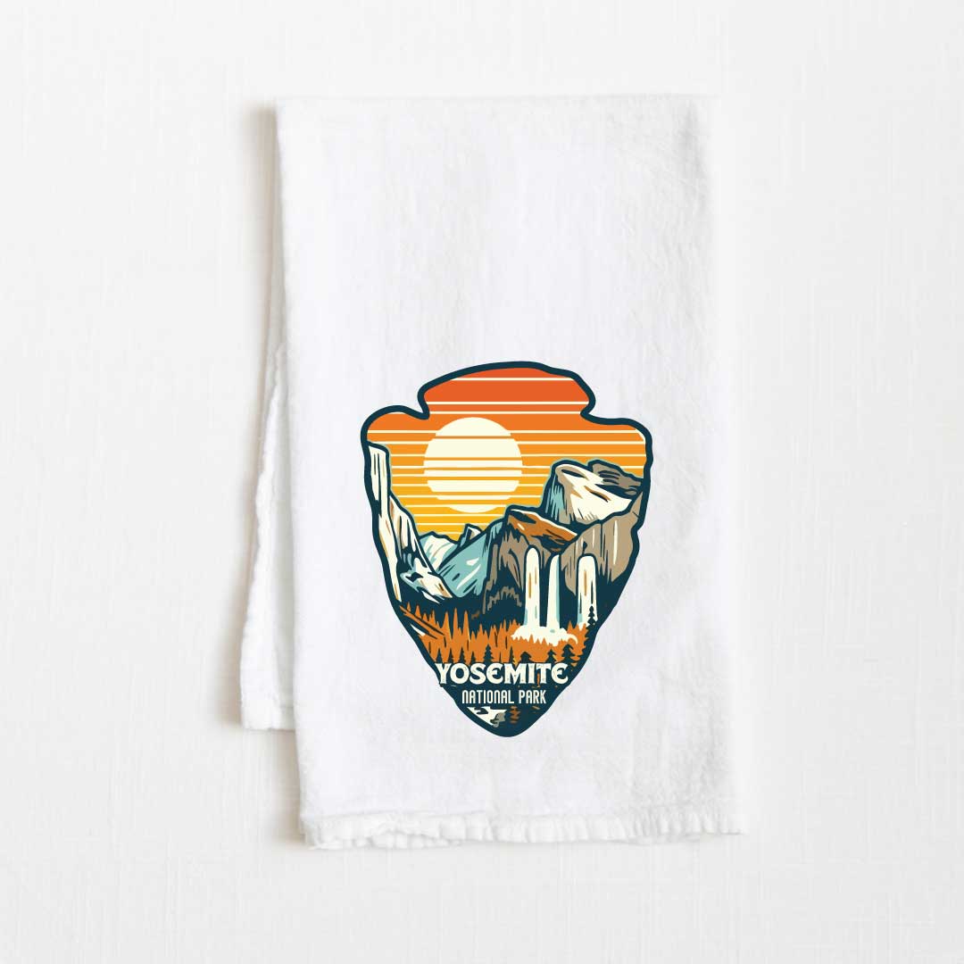 Yosemite National Park Vintage Illustrated Flour Sack Kitchen Towel - 36” x 32”