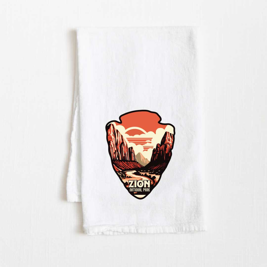 Zion National Park Vintage Illustrated Flour Sack Kitchen Towel - 36” x 32”