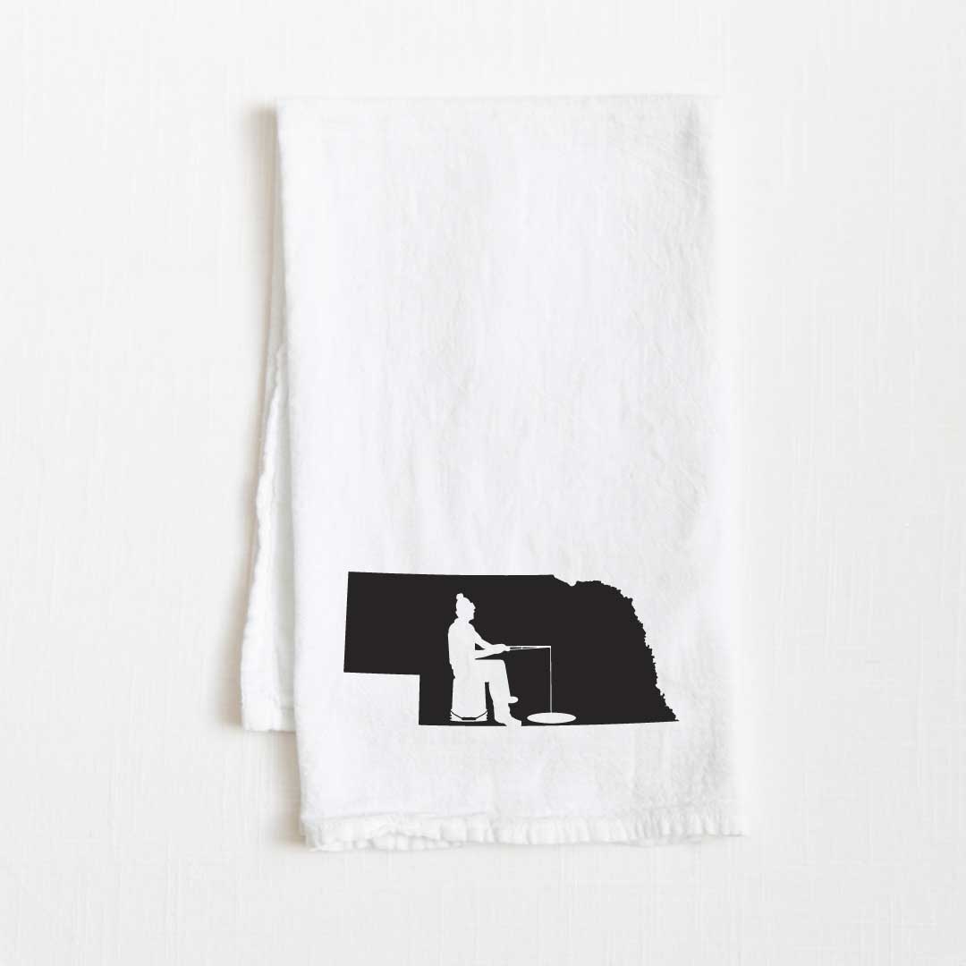 Nebraska Ice Fishing State Flour Sack Kitchen Towel - 36” x 32”