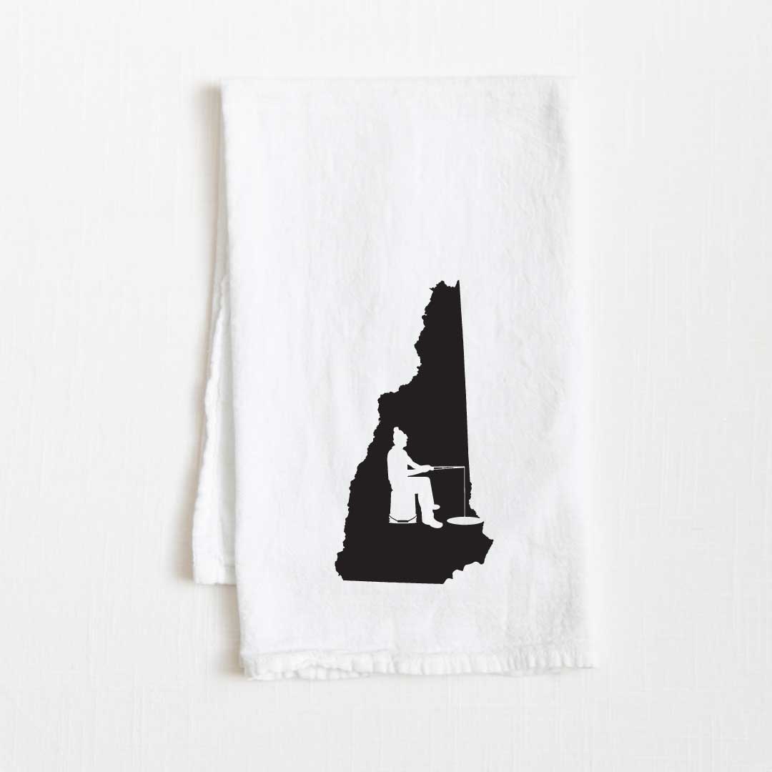 New Hampshire Ice Fishing State Flour Sack Kitchen Towel - 36” x 32”