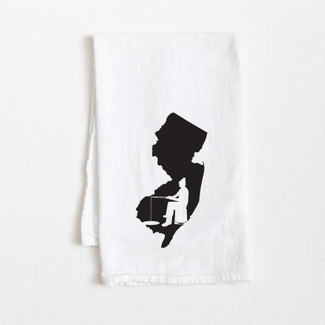 New Jersey Ice Fishing State Flour Sack Kitchen Towel - 36” x 32”