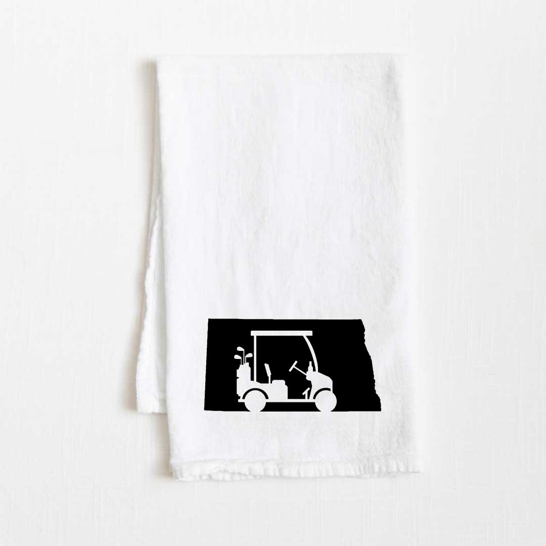 North Dakota Golf Cart State Flour Sack Kitchen Towel - 36” x 32”