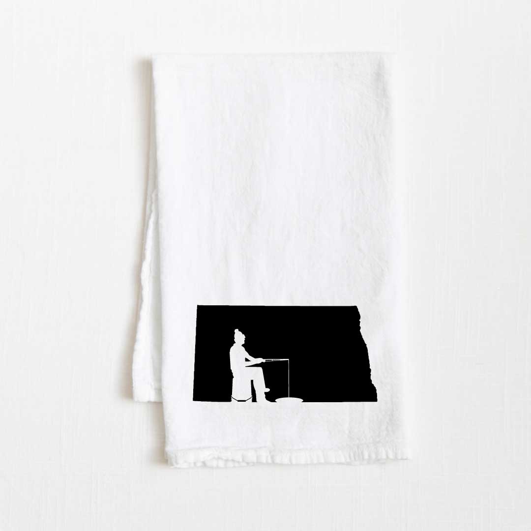 North Dakota Ice Fishing State Flour Sack Kitchen Towel - 36” x 32”