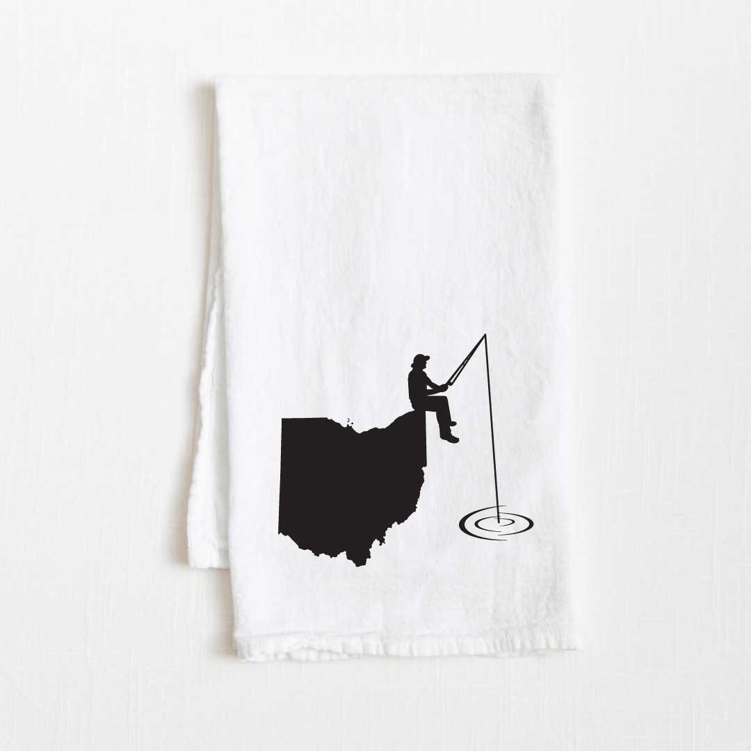 Ohio Fishing State Flour Sack Kitchen Towel - 36” x 32”