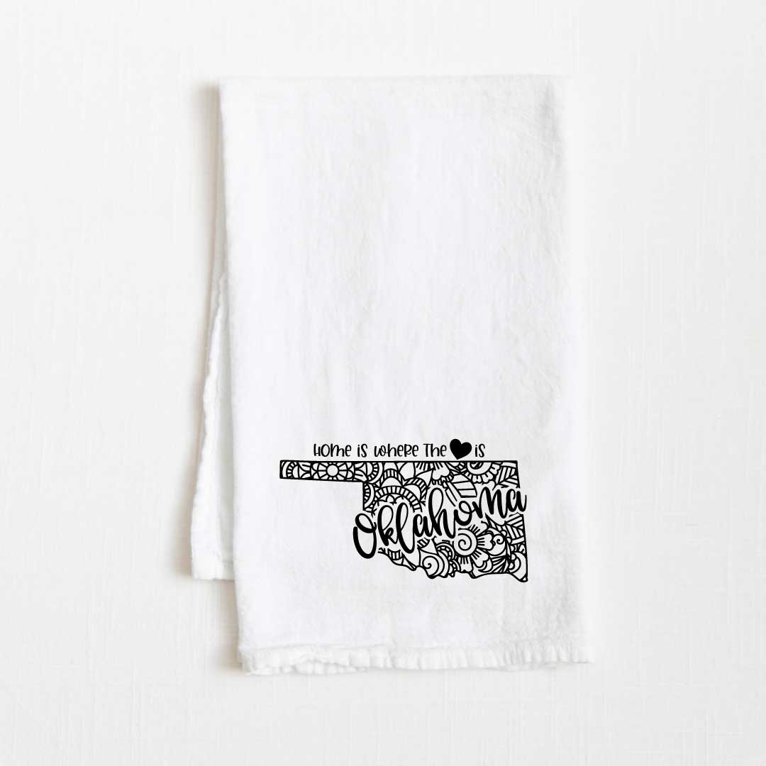 Oklahoma - Home Is Where the Heart Is Flour Sack Kitchen Towel - 36” x 32”