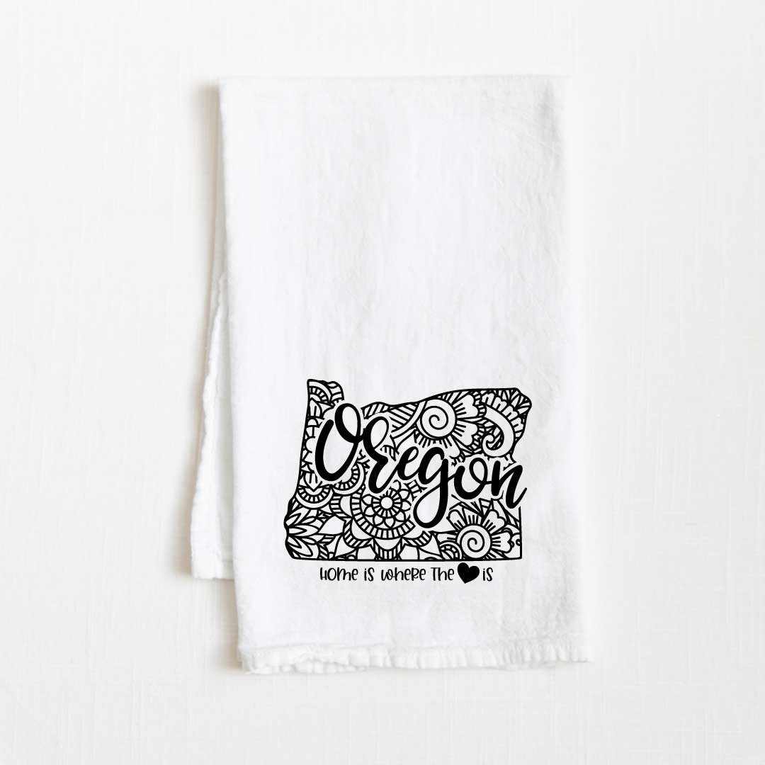 Oregon - Home Is Where the Heart Is Flour Sack Kitchen Towel - 36” x 32”