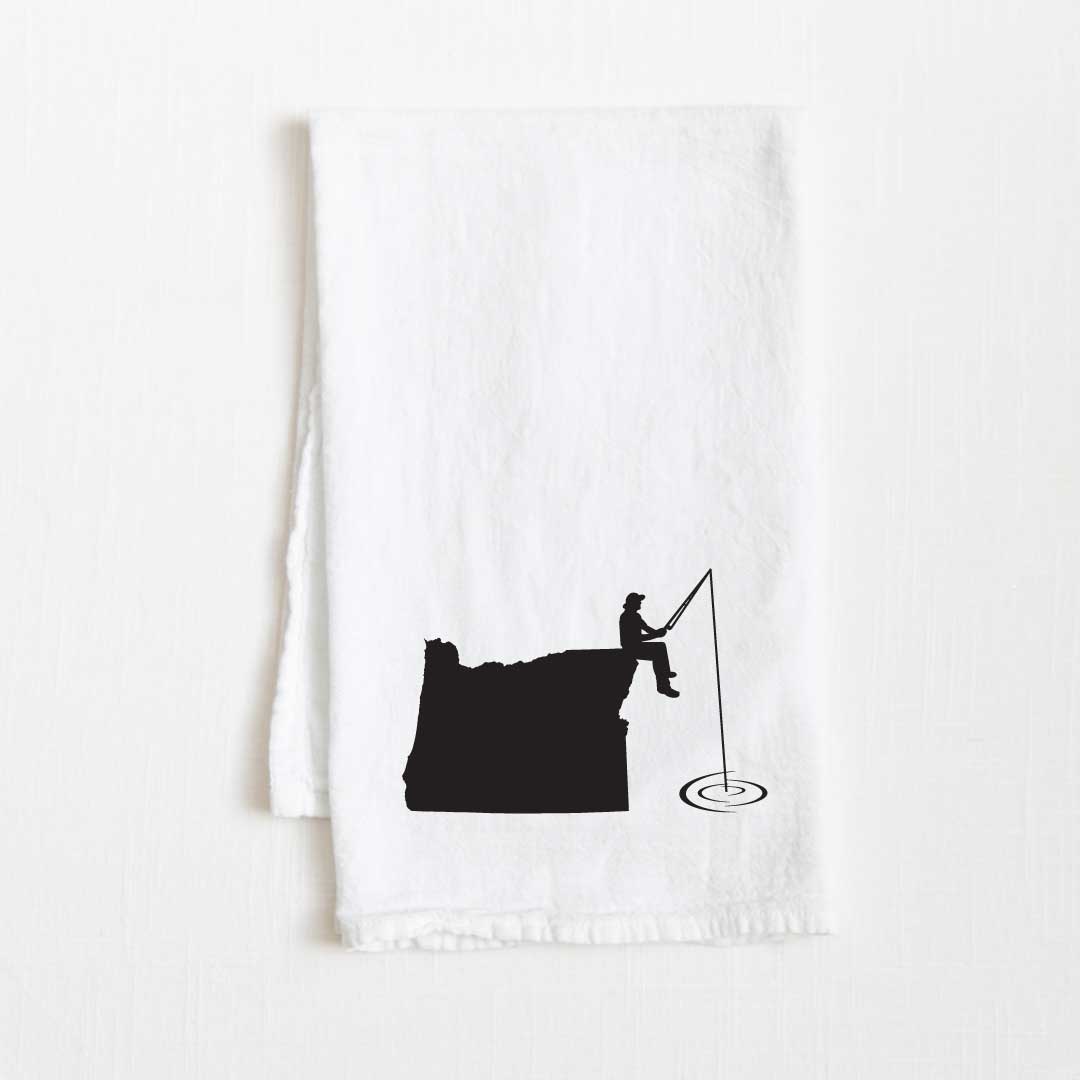 Oregon Fishing State Flour Sack Kitchen Towel - 36” x 32”