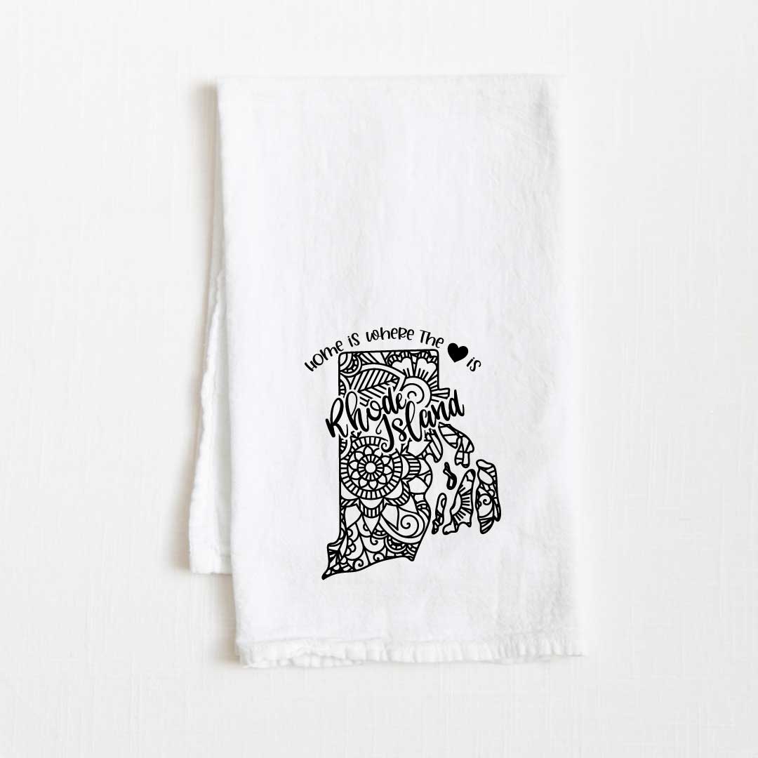 Rhode Island - Home Is Where the Heart Is Flour Sack Kitchen Towel - 36” x 32”
