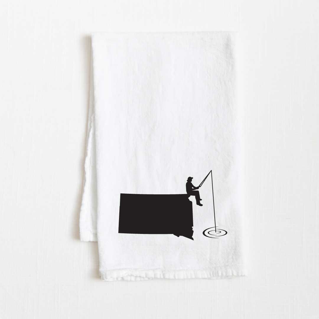 South Dakota Fishing State Flour Sack Kitchen Towel - 36” x 32”
